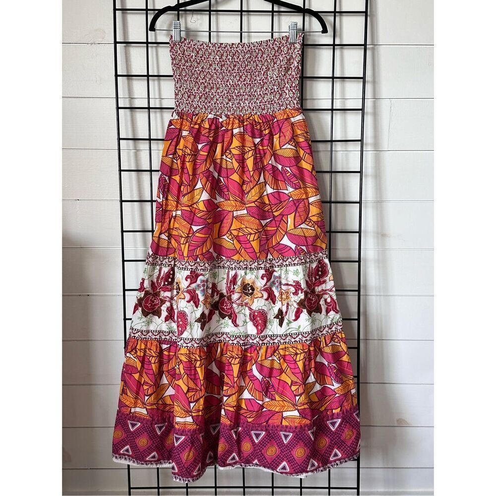 Speed Control Ruched Strapless Pull-On Dress Womens M Pink Cottagecore‎